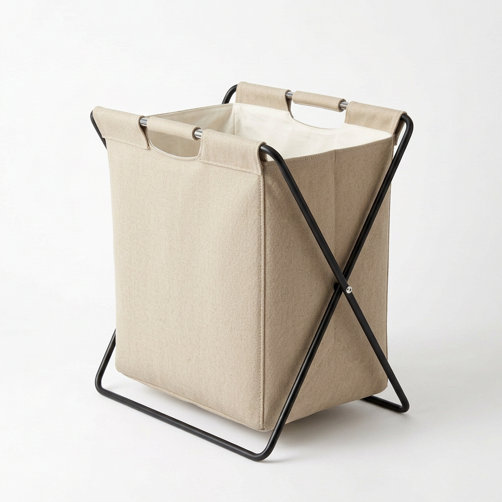 Cesto de ropa plegable con estructura metálica - vista lateral