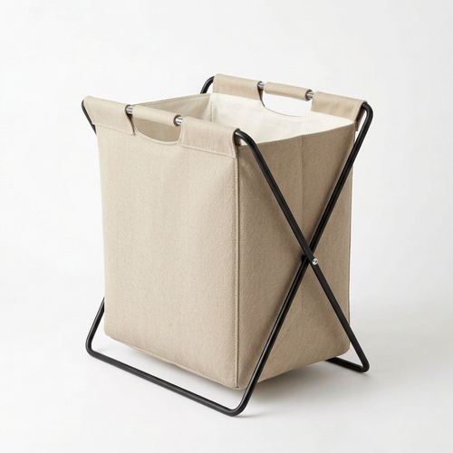 Cesto de ropa plegable con estructura metálica - vista lateral